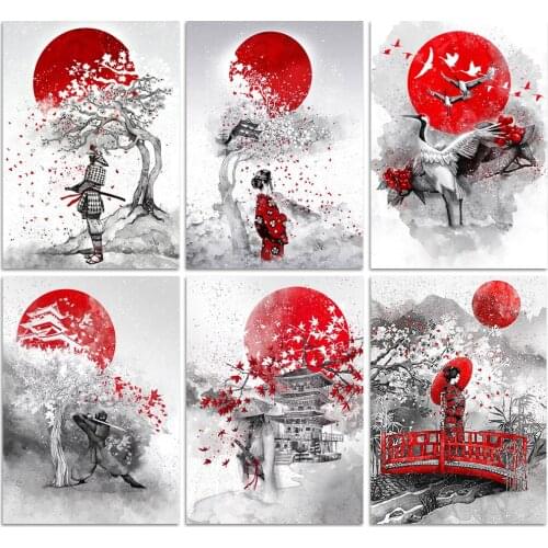 Full Diamond Diamond Painting Japanese Samurai Mosaic Embroidery Maple Leaf Wall Art Bedroom Decoration New Promotion