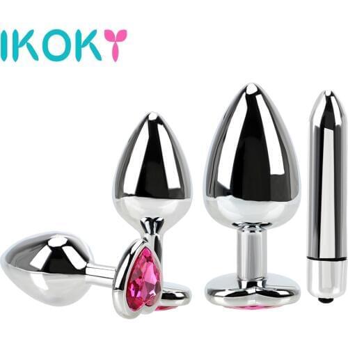 IKOKY Stainless Steel Anal Plug Bullet Vibrators Female Masturbation Prostate Massager Sex Toys For Men Butt Plug Vibrators