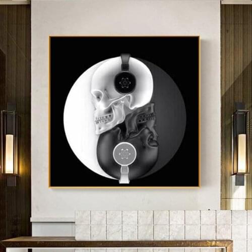Black and white skull head wall art Poster Canvas Wall Pictures for Living Room Posters and Prints Home Decor