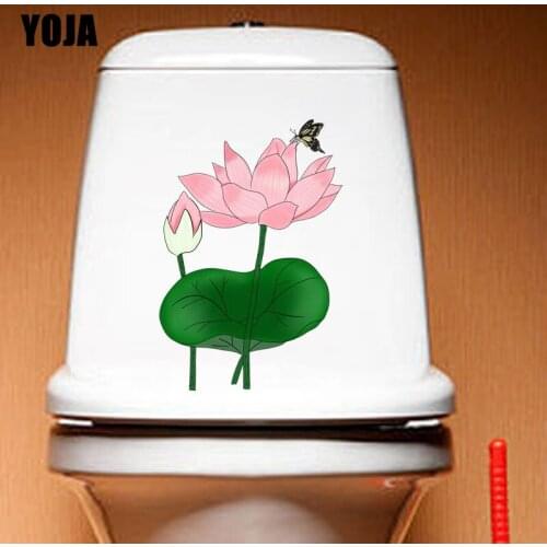 YOJA 17X24.1CM Butterflies On Lotus Home Room Decor Wall Decal Toilet Sticker Animal Pattern T3-1308