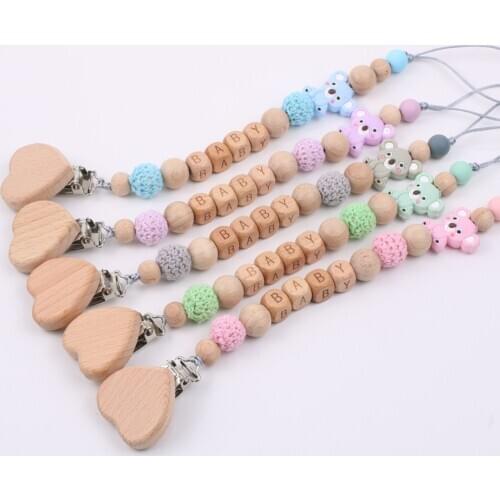 Baby Pacifier Clip Chain Koala Beech Wooden Holder Soother Silicone Koala For Infant Nipple Bottle Chain Toys Baby Shower Gift