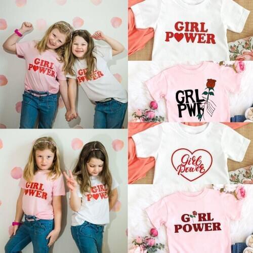 Girl Power Kids Tshirts Summer Short Sleeve Female T-shirts Girls Fashion Tee Shirt Toddler Baby Casual Tops Clothes 1-12T