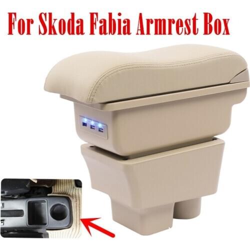 For Skoda Fabia 2008-2014Armrest Box Car Center Storage Box With Cup Holder Arm Rest Rotatable Car-styling Interior Accessories