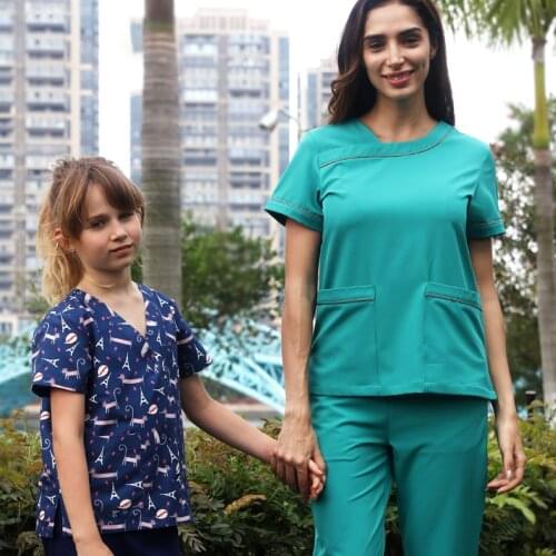 Stretch Women Scrub Set Workwear Scrubs Uniform Short Sleeve Polyester Spandex Fashionable Girl Outfit Working Suits 20SS020