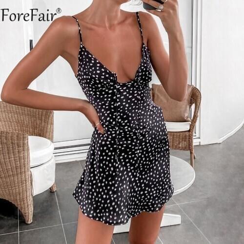 Forefair 2021 Summer Black Dress Women Spaghetti Strap Sleeveless V Neck Beach Casual Mini A Line Floral Print Sexy Dresses