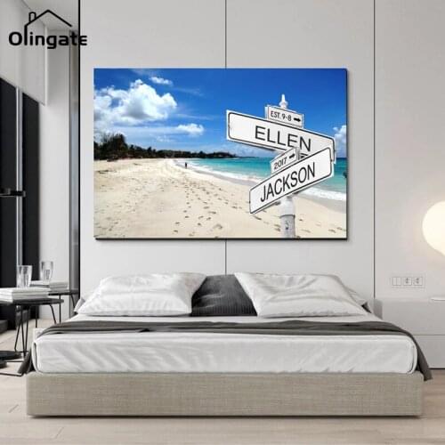 Custom Canvas Painting Intersection Street Sign 2-4 Names Anniversary Wall Art Personalized Fathers Day Gift Family Street Sign