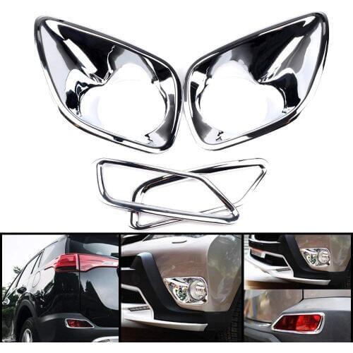 Chrome Front + Rear Fog light lamp Cover Trim For Toyota RAV4 2013 2014 2015