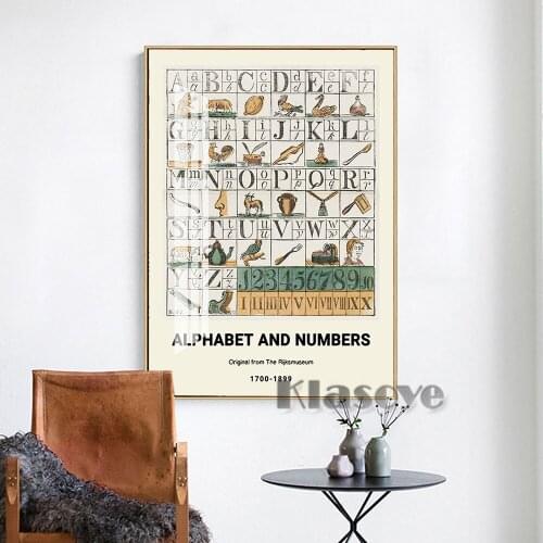 Funny Animal Letter Figure Identification Chart Prints Poster Retro Canvas Art Painting Modern Classic Home Decor Wall Stickers