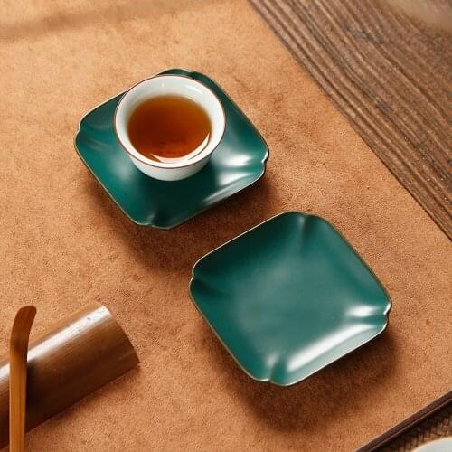 Retro Four Petal Flowers Design Ceramic Tea Cup Tray Japanese Style Coaster For Coffee Mugs For Home Hotel Teahouse