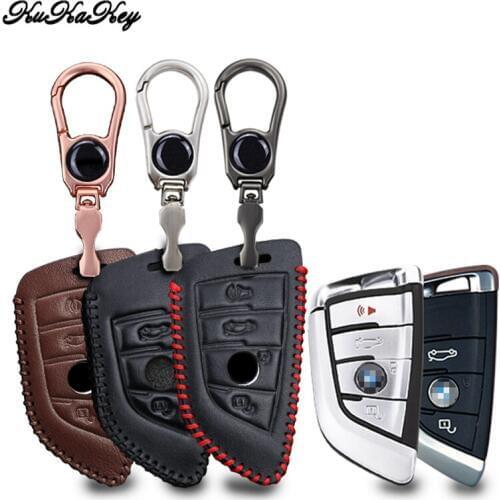 Leather Car Key Cover with Keychain Holder Buttons Matched Key Case For BMW 1 2 5 7 Series 218i X1 F48 X3 X4 X5 X6 F15 540 740