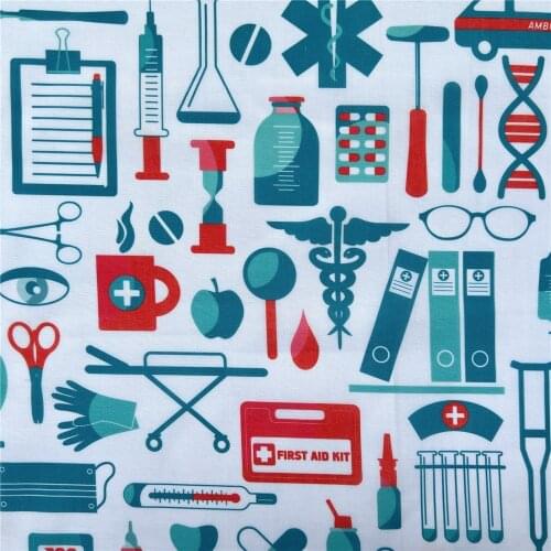 Medical equipment drugs Print Patchwork Print Polyester Cotton Fabric for Tissue Home Textile diy Sewing Surgicals Nursing Hats