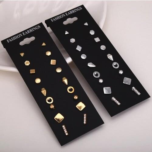 Minimalist Mixed Crystal Earrings Set For Women Gold Silver Color Simple Small Geometric Stud Earrings Girl Party Wholesale