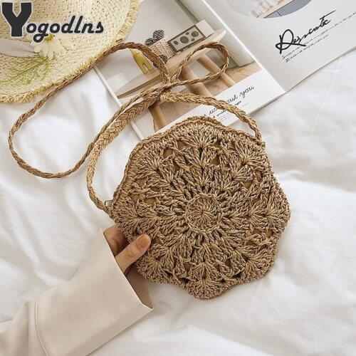 Fashion Round Straw Crossbody Bags for Women Handmade Woven Rattan Travel Handbags Female Summer Beach Messenger Bag Bohemian