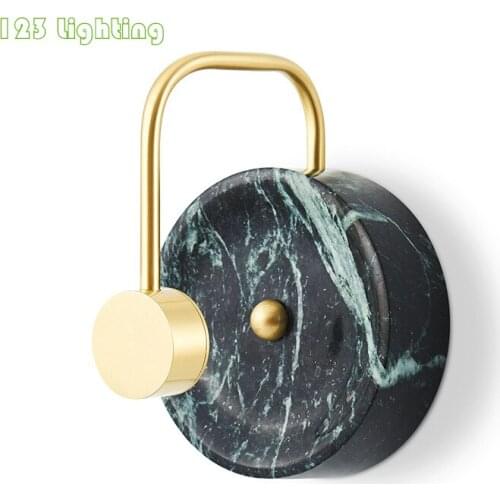 Natural Round Marble LED Wall Lamp White Dark Green Bedside Living Room Aisle Stairs Sconce Lighting Fixtures Surface Mount