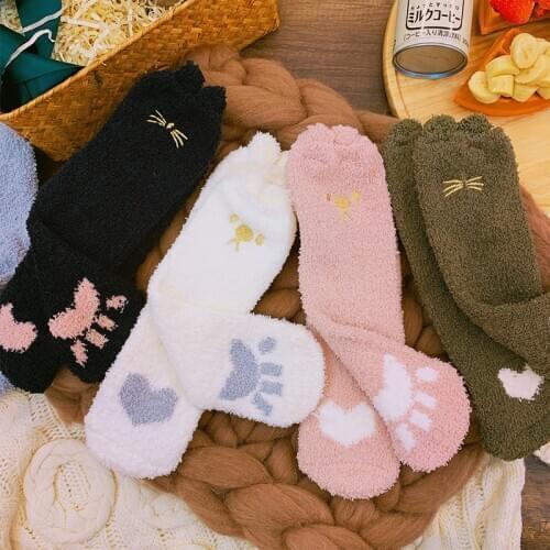 FINETOO Cute Funny Socks Women Cartoon Socks Plush Fluffy Bear Cat Cartoon Thicken Sock Autumn Winter Keep Warm For Girls Gift