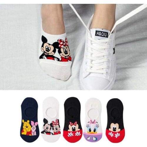5 Pairs Casual Cute women Socks animal Cartoon Mickey Minnie Daisy socks Cotton invisible funny socks size 35-41 Dropshipping