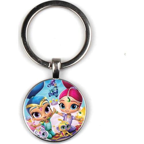 Newest Shimmer and Shine Cartoon Keychain Handbag Charms Purse Accessory Key Ring Holder Kids Jewelry Birthday Party Gift