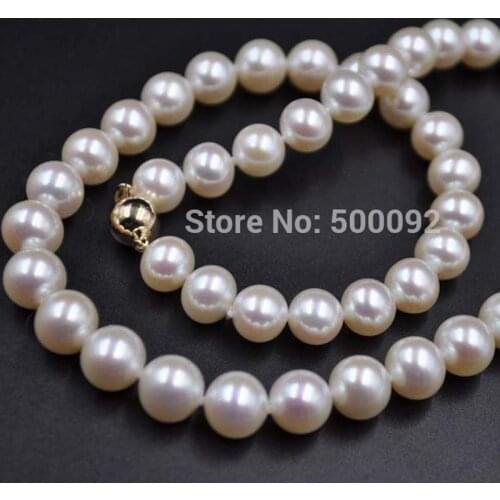 FINE 8.5-9mm near round freshwater pearl necklace white purple 14KG clasp