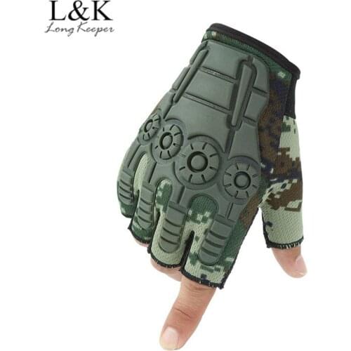 LongKeeper Mens Tactical Gloves Camo Military Half Finger Mittens Anti-Slip Outdoor Sport Driving Shooting Riding Gloves Luvas