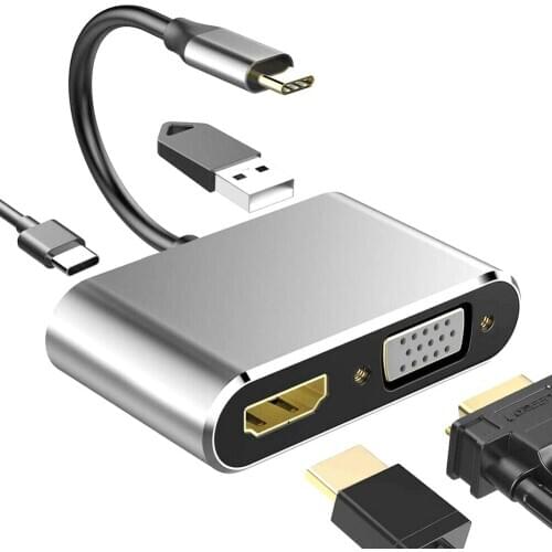 4 in 1 USB Type-C to HDMI VGA Card Reader Ports Hub Adapter for MacBook/Pro