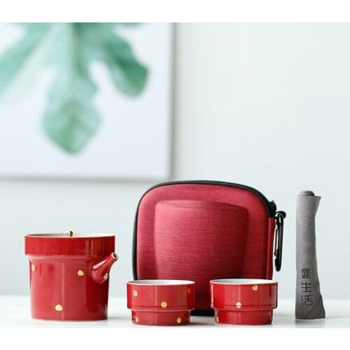 Sprinkle Gold Quick Cup, One Pot, Two Cups, Japanese Stoneware Portable Travel Kung Fu Tea Set