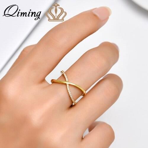 QIMING 2021 Trend Korean Style Geometric Rings Female Simple Joker Metal Finger Midi Ring Adjustable For Women Gift