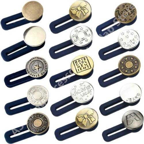 5pcs Free Sewing Buttons Adjustable Disassembly Retractable Jeans Waist Button Metal Extended Buckles Pant Waistband Expander
