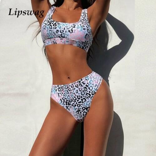 Sexy Leopard Print High Waist Bikini Set Women Two Piece Brazil Beach Wear Suit Swimwear 2021 New Push Up Swimsuit Solid Biquini