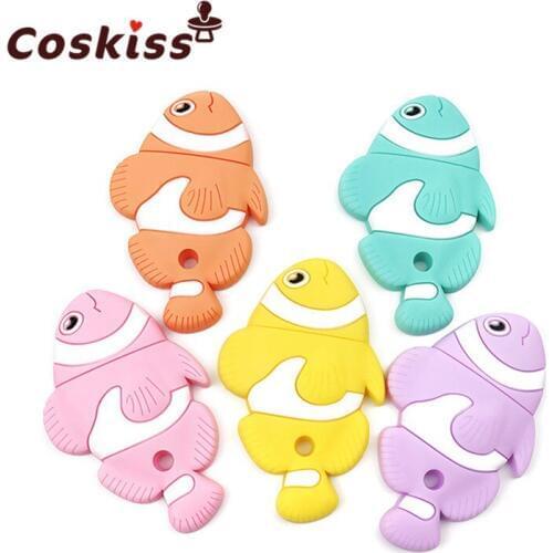 Cute Clown Fish Silicone Baby Teethers Clownfish Bpa Free Chewable Infant Teething Nursing Toys DIY Pacifier Chain Pendant