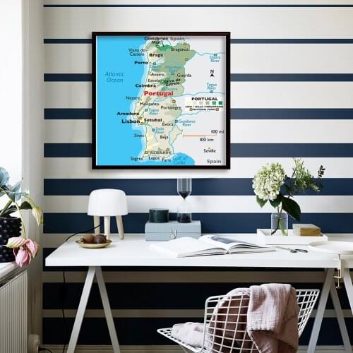 90*90cm Topography Map of The Portugal Wall Art Poster Non-woven Canvas Painting Office Classroom Home Decor School Supplies
