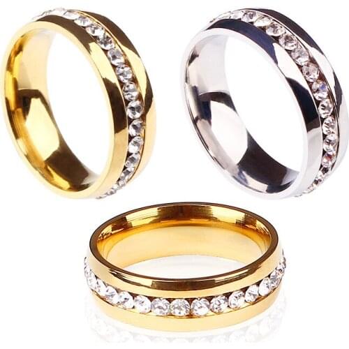 WANGAIYAO new couple stainless steel inner and outer arcs full of zirconium diamond ring fashion temperament perimeter ring sing