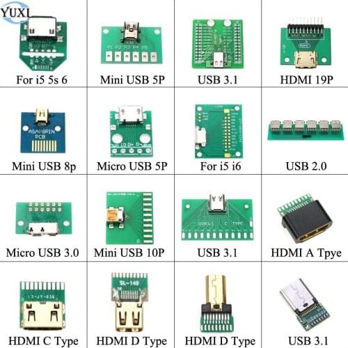 YuXi Micro Mini USB 2.0 3.0 B Female USB 3.1 Type-C Connector HDMI-compatible Interface DIP PCB Converter Adapter Breakout Board