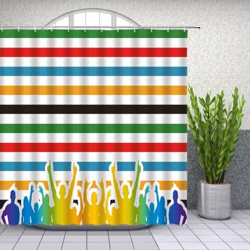 Color Stripes Shower Curtains Simple Stylish Cheering Crowd Rainbow Colors Bathroom Decor Waterproof Cloth Curtain Set Cheap