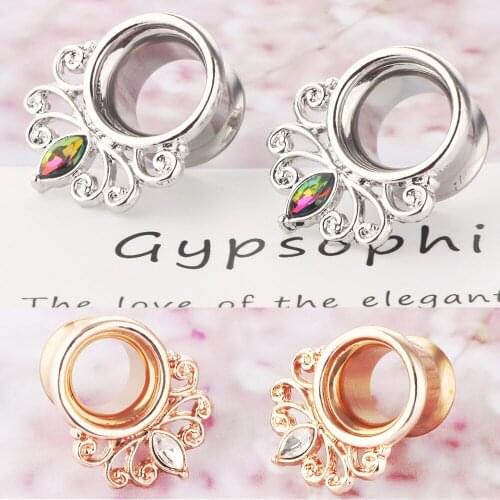 Plug Tunnel FOr Ear Stainless Steel Gold Flower Pattern Ear Plugs Tunnels Body Jewelry Piercing Gauges Expanders For Women Men
