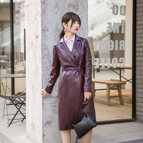 Genuine Jacket Women Long 100% Sheepskin Coat Spring Autumn Windbreaker Real Leather Jackets Chaqueta Mujer 19620 KJ4102