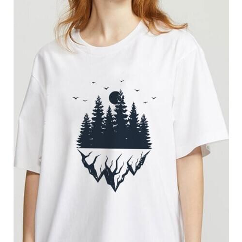 Woman mountain Tree Printed Harajuku Summer Tshirts Great wave and Sunrise Printed Women T Shirt Aesthetic Tshirts