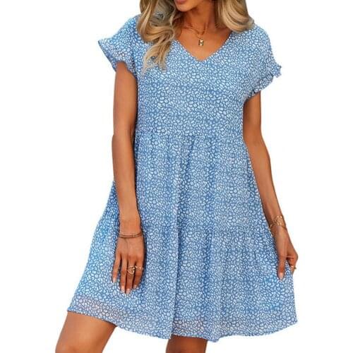 Mini Dress Women V Neck Ruffle Short Sleeve Floral Print A-Line Tunic Dress for party Streetwear Green xl платье летнее 2021