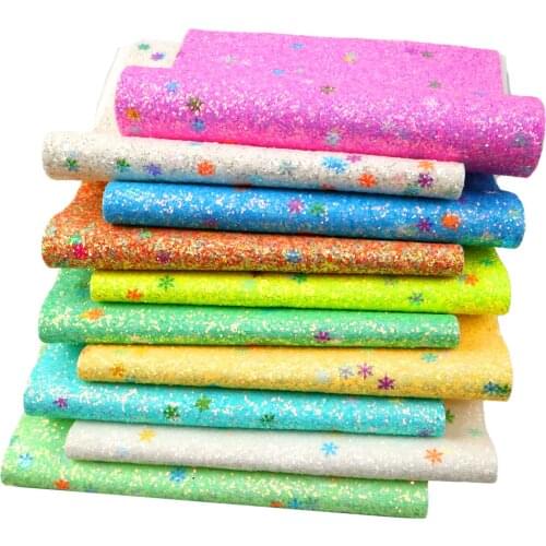 Snow Sequins Faux Leather Sheets Shimmer Chunky Glitter Rainbow Solid Color Synthetic Leather Fabric 20x33cm for DIY Earrings
