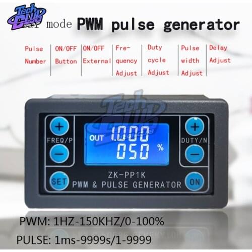 ZK-PP1K Dual Mode LCD PWM Signal Generator 1-Channel 1Hz-150KHz PWM Pulse Frequency Duty Cycle Adjustable Square Wave Generator
