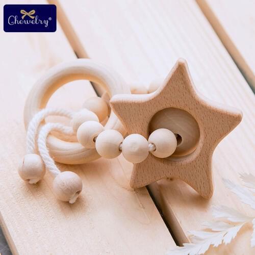 1pc Baby Toys Wooden Beads Nursing Bracelets Beech Wooden Pendents Rodents Teething Rings Baby Wood Rattles Childrens Products
