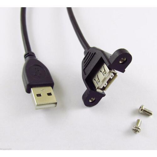 1pcs USB 2.0 A Male To USB A Female Panel Mount Adapter Extend Cable Screw Lock 0.5m