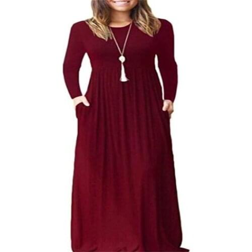 1369# 2021 Autumn Winter Long Sleeve Pocket Dress Evening Dress Solid Long Vestidos De Fiesta Top Women