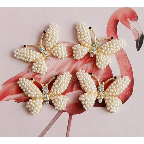 2 pcs/lot Pearl Rhinestone Butterfly Pendant Alloy Accessories DIY Handmade Hair Accessories Brooch Bag Shoe Box Accessories