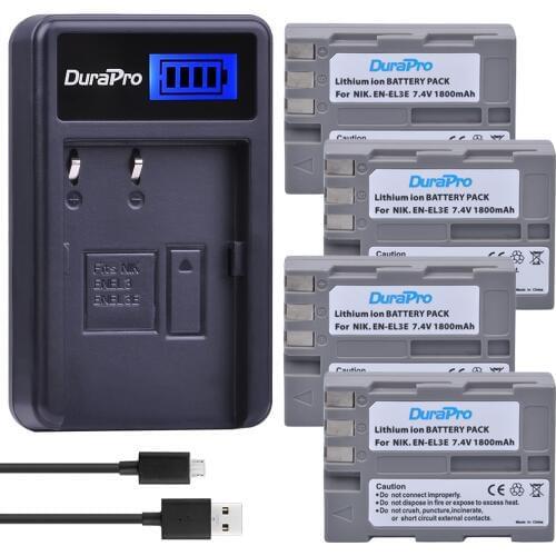 4pcs 1800mAh EN-EL3E EN EL3e Li-ion Camera Battery + LCD USB Charger For Nikon D70 D70S D80 D90 D100 D200 D300 D300S D700 Camera