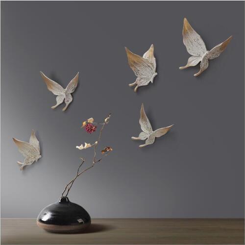 Modern Resin 5PCS Butterfly Dance Wall Hangings Home Livingroom Wall Mural Ornaments Hotel Corridor 3D Wall Sticker Crfats Decor