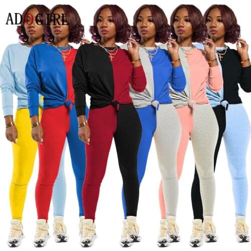 Adogirl Autumn Casual Patchwork Tracksuit Women Two Piece Set Sweatshirt And Pants Lounge Wear Fashion Workout Club Outfits