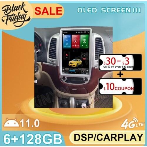 Android 11.0 6G+128GB Tesla Style For Hyundai Santafe 2006 2012 Car GPS Navigation Auto Radio Stereo Multimedia Player Head Unit
