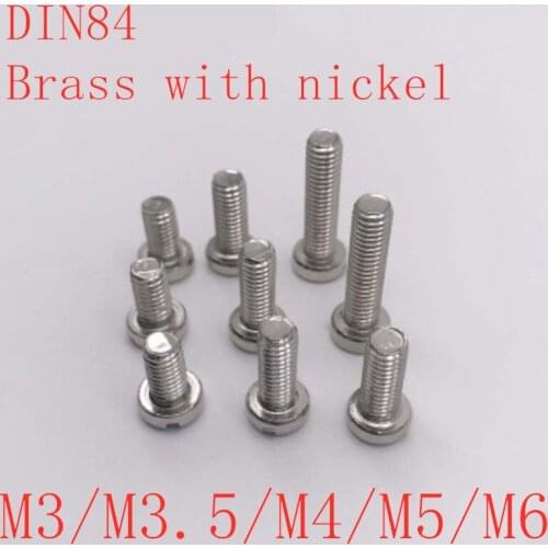 100PCS M3 M3.5 M4 DIN84 Brass with nickel plated Slotted Cheese Head Screw Brass Screw Brass Bolt