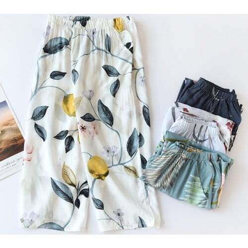 Women Seven-point Pants Summer Thin Loose Lounge Wear Elastic Waist Calf-Length Pants Rayon Sleeping Shorts Womens Lounge Wear