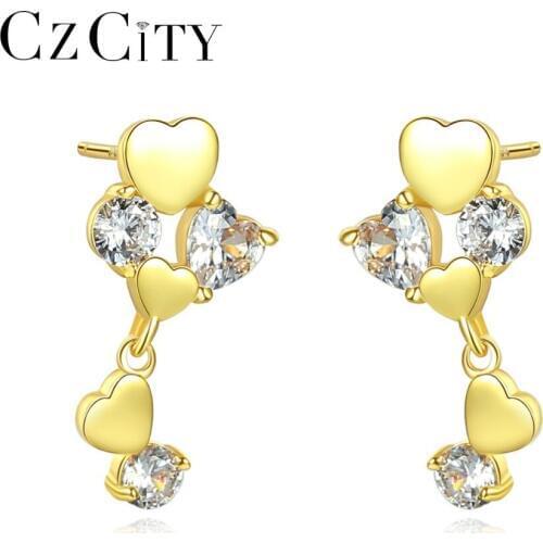 CZCITY Hot Sale Korean Heart Shape Zircon Drop Earrings for Women Small Love Heart Earrings Silver 925 Jewelry Party Accessories